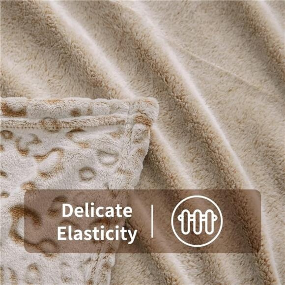 Flannel Fleece Throw Blanket with 3D Leopard Print, 50"X60", Brown - Picture 4 of 7